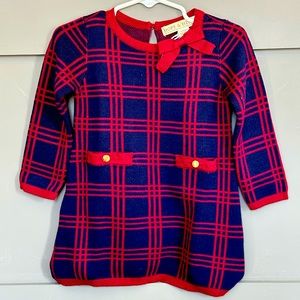 Hope & Henry Girls Windowpane Sweater Dress 12-18 Months, Navy and Berry Plaid